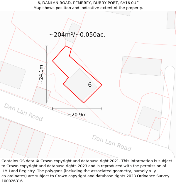 6, DANLAN ROAD, PEMBREY, BURRY PORT, SA16 0UF: Plot and title map