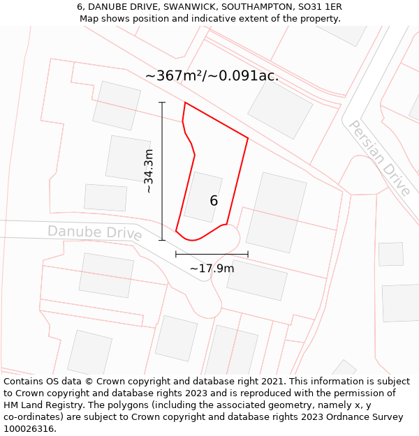 6, DANUBE DRIVE, SWANWICK, SOUTHAMPTON, SO31 1ER: Plot and title map