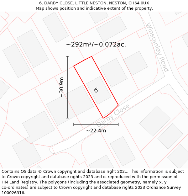 6, DARBY CLOSE, LITTLE NESTON, NESTON, CH64 0UX: Plot and title map