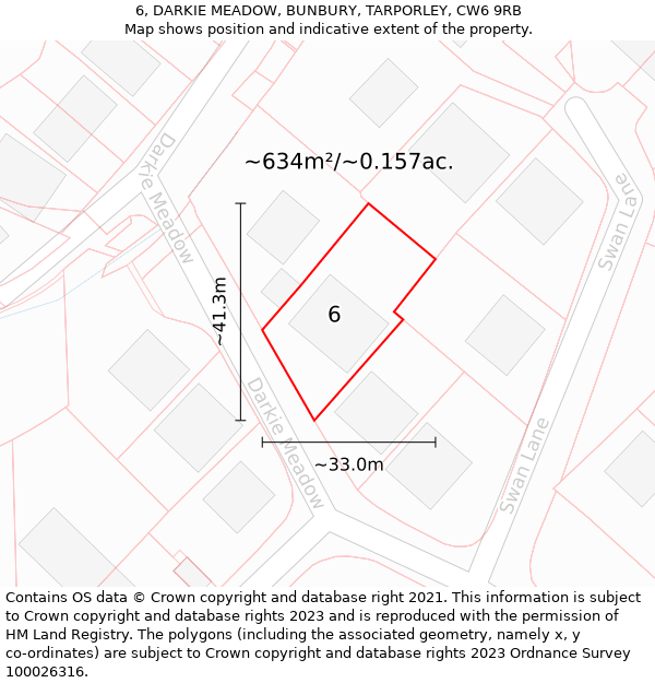 6, DARKIE MEADOW, BUNBURY, TARPORLEY, CW6 9RB: Plot and title map