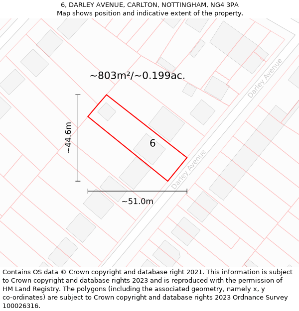 6, DARLEY AVENUE, CARLTON, NOTTINGHAM, NG4 3PA: Plot and title map