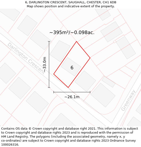 6, DARLINGTON CRESCENT, SAUGHALL, CHESTER, CH1 6DB: Plot and title map