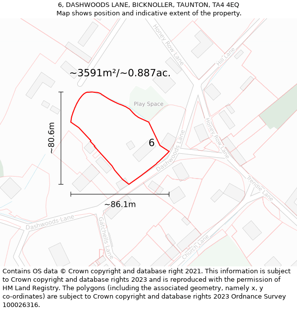 6, DASHWOODS LANE, BICKNOLLER, TAUNTON, TA4 4EQ: Plot and title map