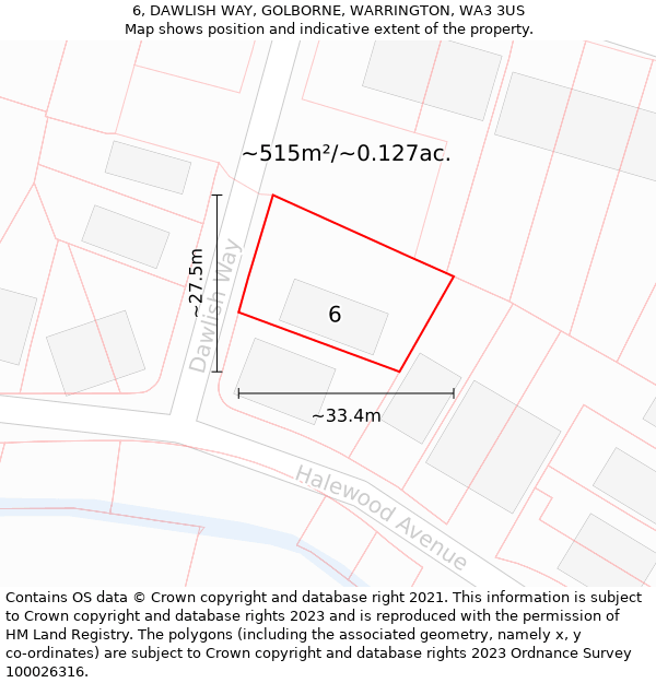 6, DAWLISH WAY, GOLBORNE, WARRINGTON, WA3 3US: Plot and title map