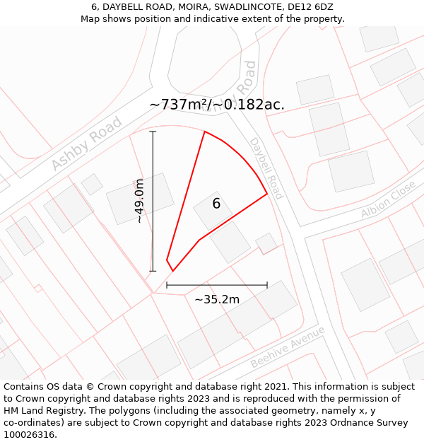 6, DAYBELL ROAD, MOIRA, SWADLINCOTE, DE12 6DZ: Plot and title map