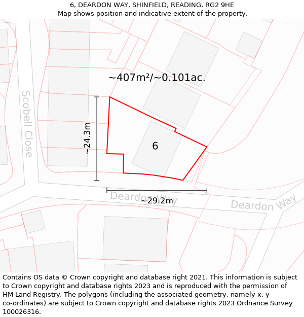 6, DEARDON WAY, SHINFIELD, READING, RG2 9HE: Plot and title map