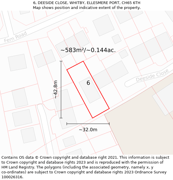 6, DEESIDE CLOSE, WHITBY, ELLESMERE PORT, CH65 6TH: Plot and title map