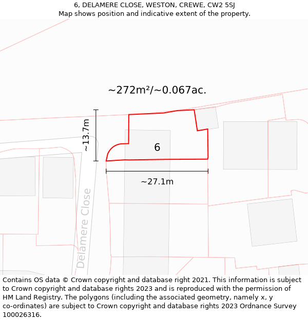 6, DELAMERE CLOSE, WESTON, CREWE, CW2 5SJ: Plot and title map