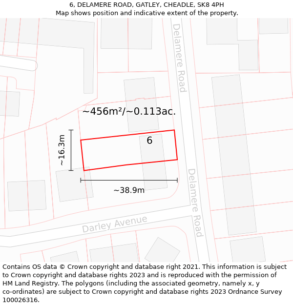 6, DELAMERE ROAD, GATLEY, CHEADLE, SK8 4PH: Plot and title map