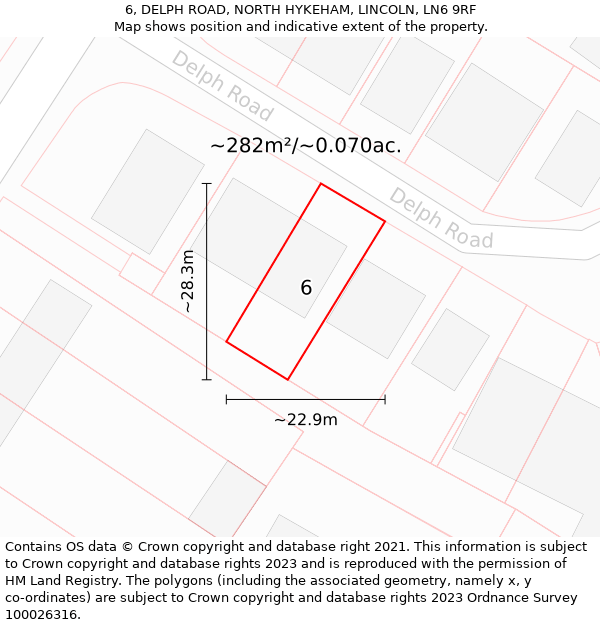 6, DELPH ROAD, NORTH HYKEHAM, LINCOLN, LN6 9RF: Plot and title map