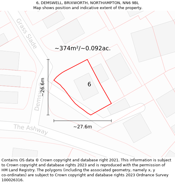 6, DEMSWELL, BRIXWORTH, NORTHAMPTON, NN6 9BL: Plot and title map