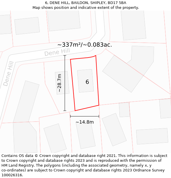 6, DENE HILL, BAILDON, SHIPLEY, BD17 5BA: Plot and title map