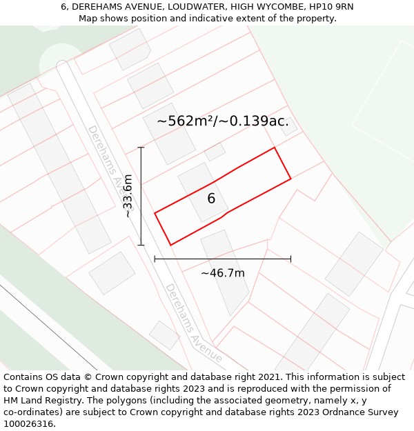 6, DEREHAMS AVENUE, LOUDWATER, HIGH WYCOMBE, HP10 9RN: Plot and title map