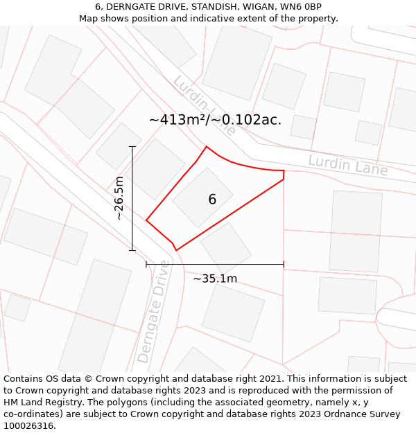 6, DERNGATE DRIVE, STANDISH, WIGAN, WN6 0BP: Plot and title map