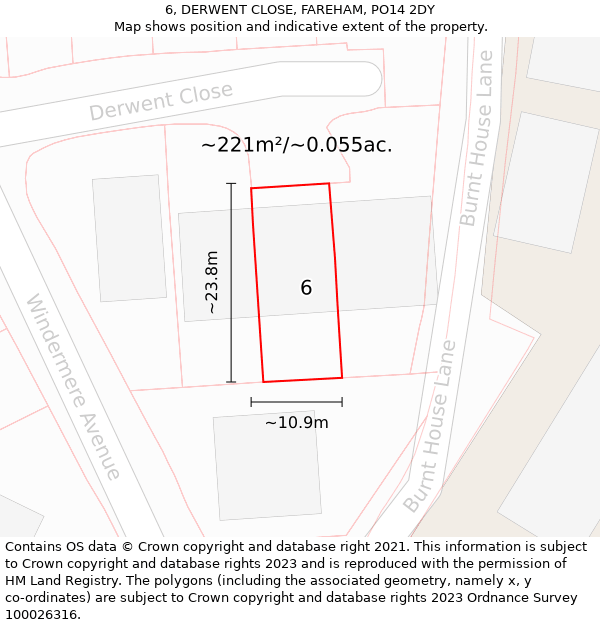 6, DERWENT CLOSE, FAREHAM, PO14 2DY: Plot and title map