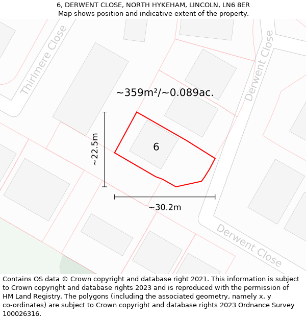 6, DERWENT CLOSE, NORTH HYKEHAM, LINCOLN, LN6 8ER: Plot and title map