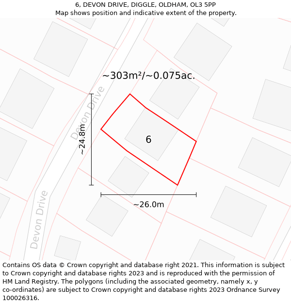 6, DEVON DRIVE, DIGGLE, OLDHAM, OL3 5PP: Plot and title map