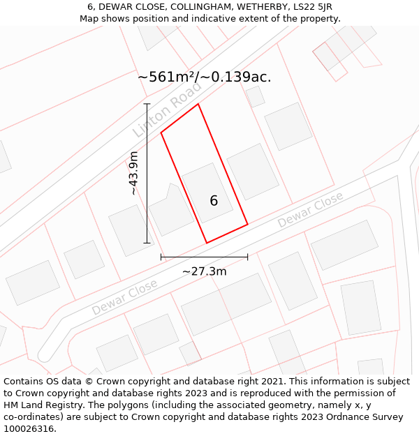 6, DEWAR CLOSE, COLLINGHAM, WETHERBY, LS22 5JR: Plot and title map