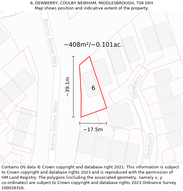 6, DEWBERRY, COULBY NEWHAM, MIDDLESBROUGH, TS8 0XH: Plot and title map
