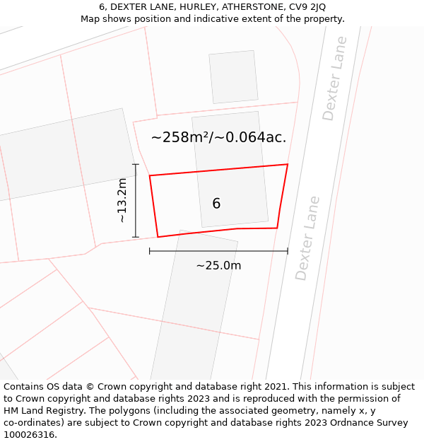 6, DEXTER LANE, HURLEY, ATHERSTONE, CV9 2JQ: Plot and title map