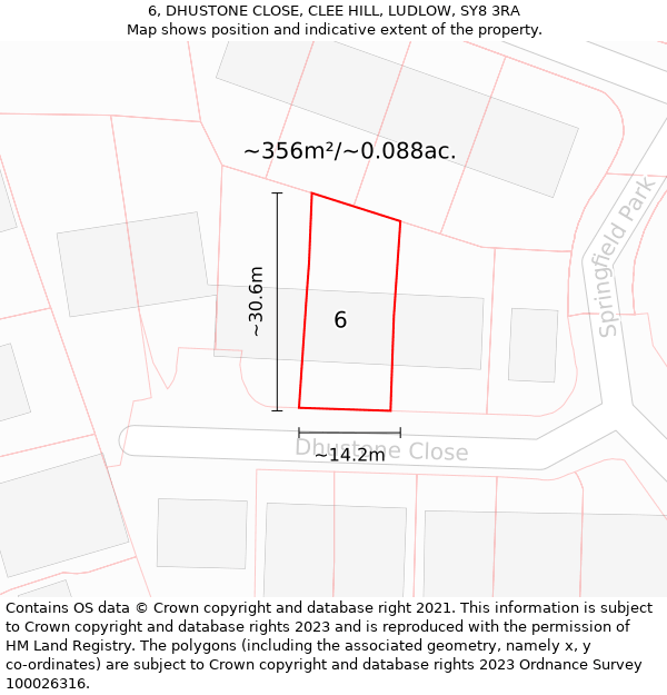 6, DHUSTONE CLOSE, CLEE HILL, LUDLOW, SY8 3RA: Plot and title map