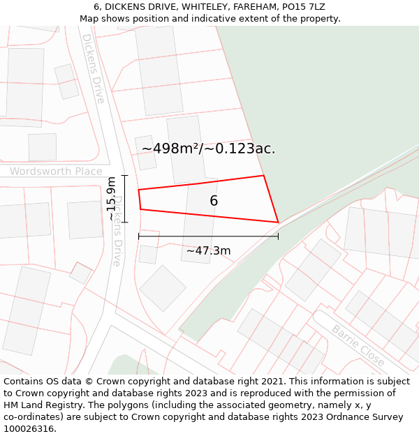 6, DICKENS DRIVE, WHITELEY, FAREHAM, PO15 7LZ: Plot and title map