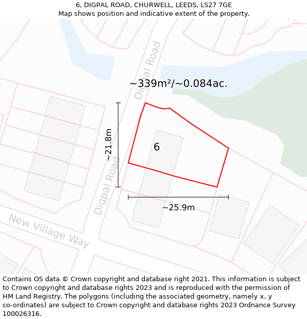 6, DIGPAL ROAD, CHURWELL, LEEDS, LS27 7GE: Plot and title map