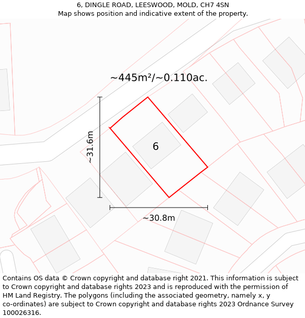 6, DINGLE ROAD, LEESWOOD, MOLD, CH7 4SN: Plot and title map