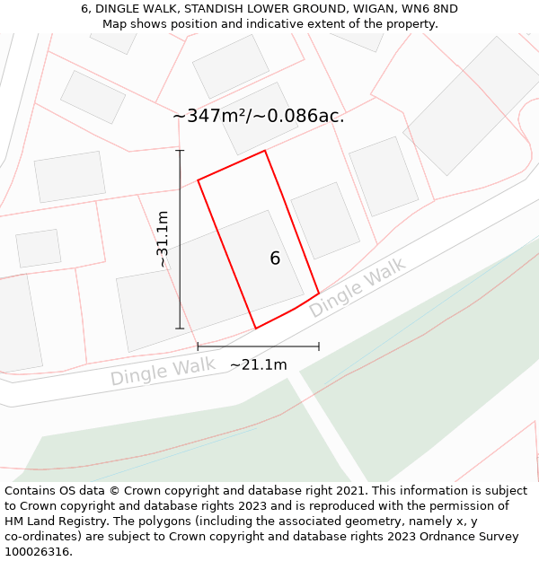 6, DINGLE WALK, STANDISH LOWER GROUND, WIGAN, WN6 8ND: Plot and title map