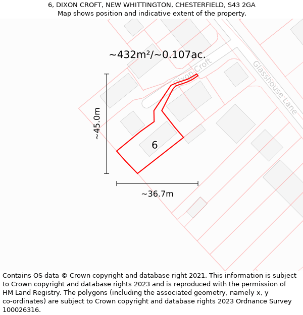 6, DIXON CROFT, NEW WHITTINGTON, CHESTERFIELD, S43 2GA: Plot and title map