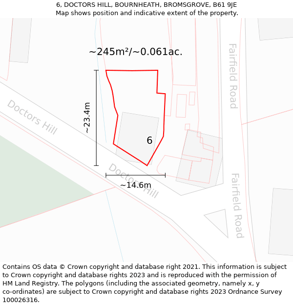 6, DOCTORS HILL, BOURNHEATH, BROMSGROVE, B61 9JE: Plot and title map