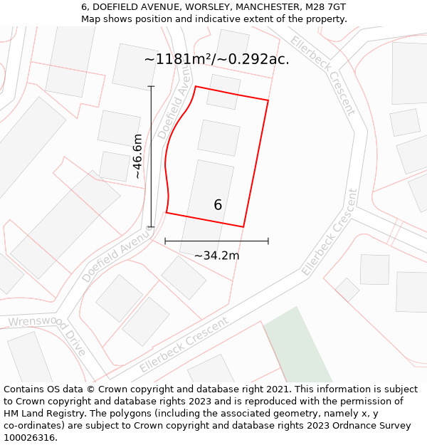 6, DOEFIELD AVENUE, WORSLEY, MANCHESTER, M28 7GT: Plot and title map