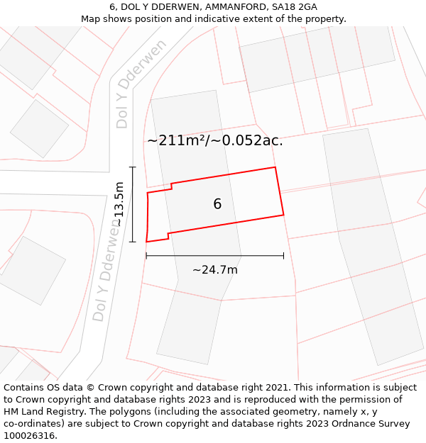 6, DOL Y DDERWEN, AMMANFORD, SA18 2GA: Plot and title map