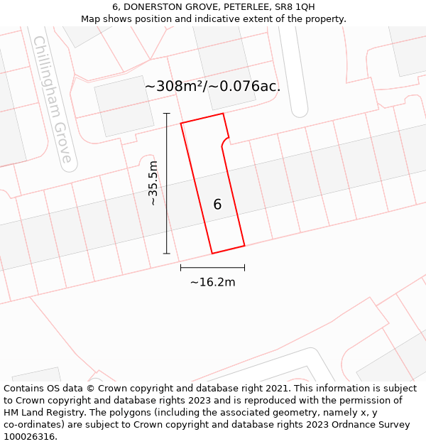 6, DONERSTON GROVE, PETERLEE, SR8 1QH: Plot and title map