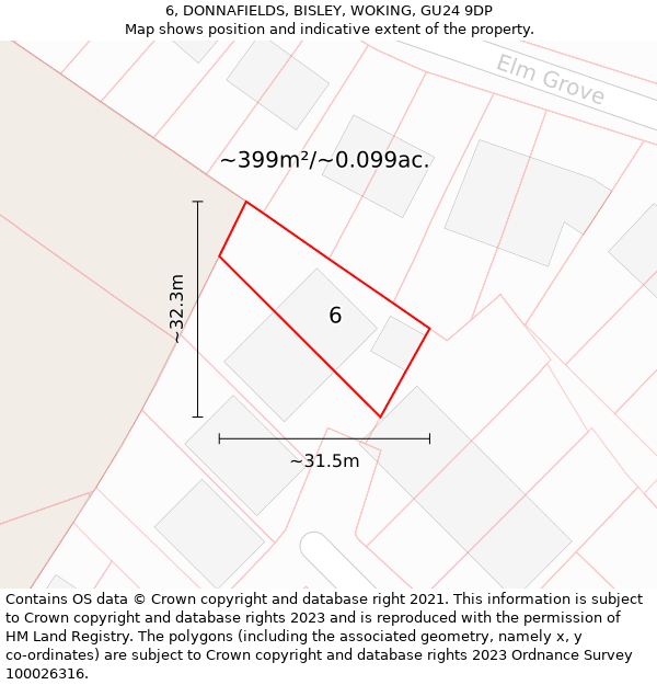 6, DONNAFIELDS, BISLEY, WOKING, GU24 9DP: Plot and title map