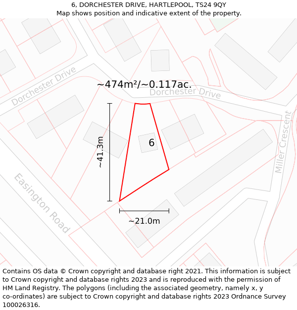 6, DORCHESTER DRIVE, HARTLEPOOL, TS24 9QY: Plot and title map