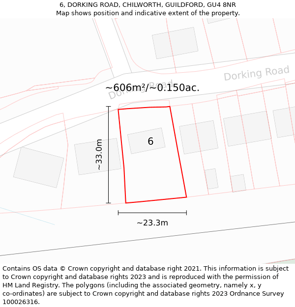 6, DORKING ROAD, CHILWORTH, GUILDFORD, GU4 8NR: Plot and title map