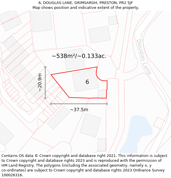 6, DOUGLAS LANE, GRIMSARGH, PRESTON, PR2 5JF: Plot and title map