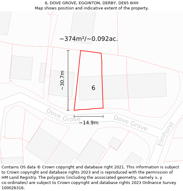 6, DOVE GROVE, EGGINTON, DERBY, DE65 6HH: Plot and title map