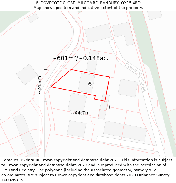 6, DOVECOTE CLOSE, MILCOMBE, BANBURY, OX15 4RD: Plot and title map