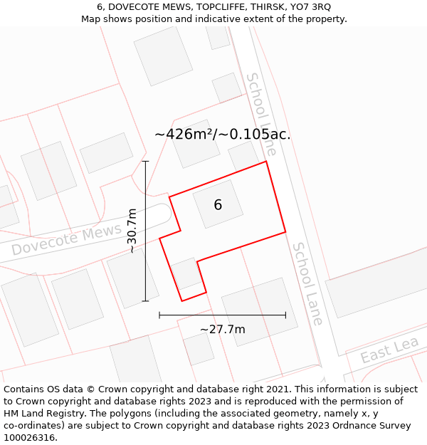 6, DOVECOTE MEWS, TOPCLIFFE, THIRSK, YO7 3RQ: Plot and title map