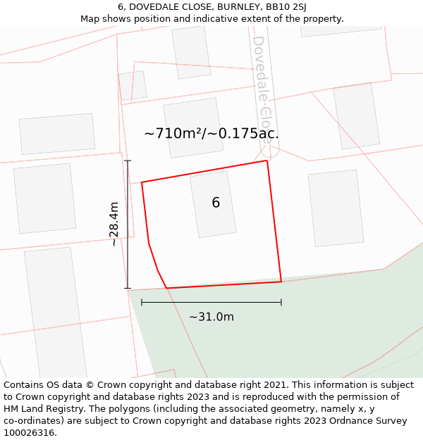 6, DOVEDALE CLOSE, BURNLEY, BB10 2SJ: Plot and title map