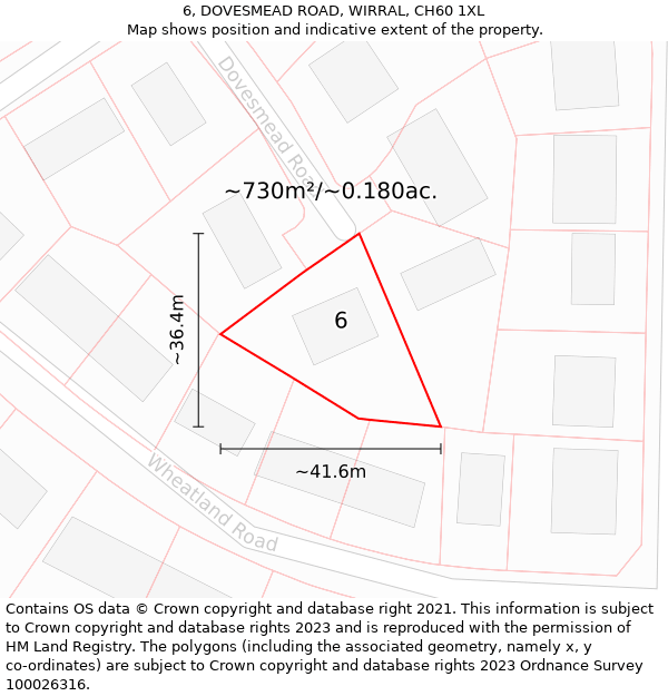 6, DOVESMEAD ROAD, WIRRAL, CH60 1XL: Plot and title map