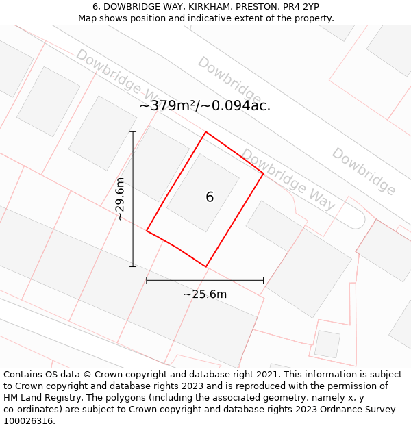 6, DOWBRIDGE WAY, KIRKHAM, PRESTON, PR4 2YP: Plot and title map