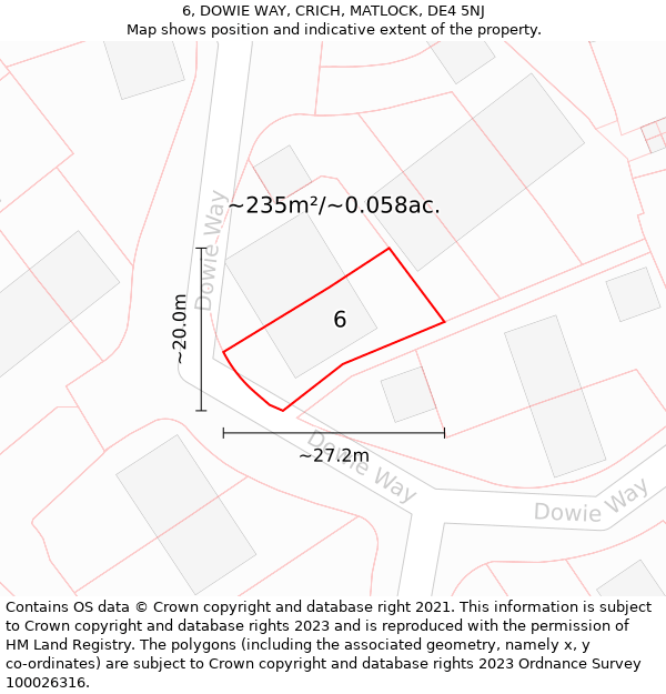 6, DOWIE WAY, CRICH, MATLOCK, DE4 5NJ: Plot and title map