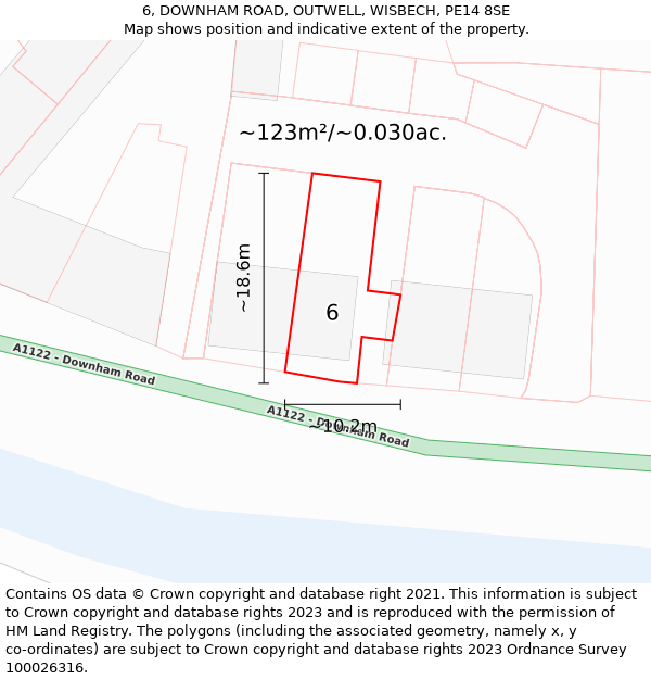 6, DOWNHAM ROAD, OUTWELL, WISBECH, PE14 8SE: Plot and title map