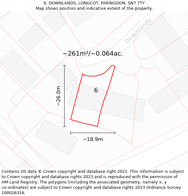 6, DOWNLANDS, LONGCOT, FARINGDON, SN7 7TY: Plot and title map