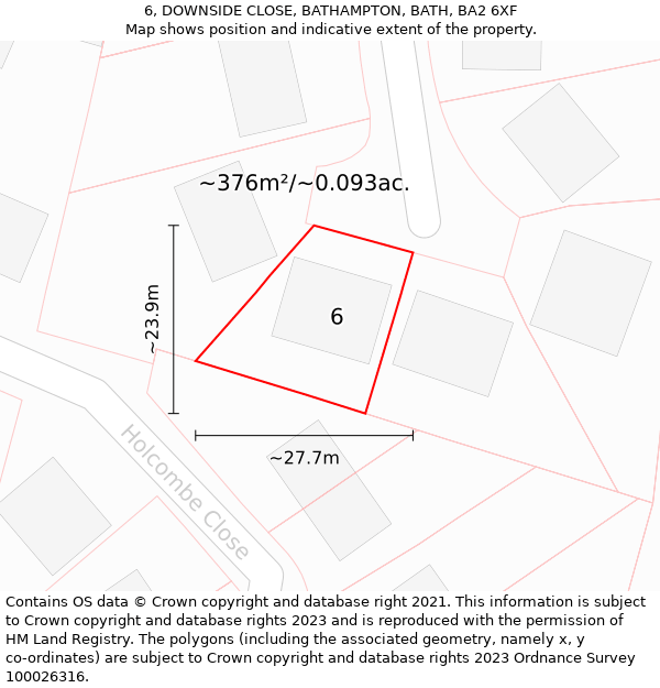 6, DOWNSIDE CLOSE, BATHAMPTON, BATH, BA2 6XF: Plot and title map