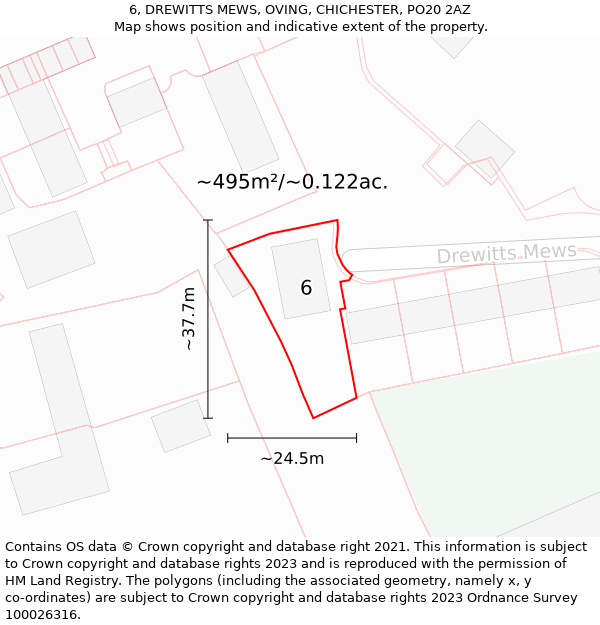 6, DREWITTS MEWS, OVING, CHICHESTER, PO20 2AZ: Plot and title map
