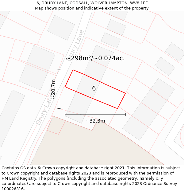 6, DRURY LANE, CODSALL, WOLVERHAMPTON, WV8 1EE: Plot and title map